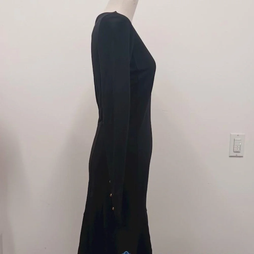 Tory Burch Black Long Sleeve Midi Dress Flounce Hem XS